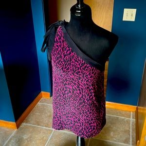100% silk leopard print one shoulder top by robbi & nikki